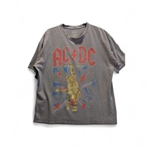 AC/DC Men's Gray Tee with Red and Gold Design Size L/XL Flaws